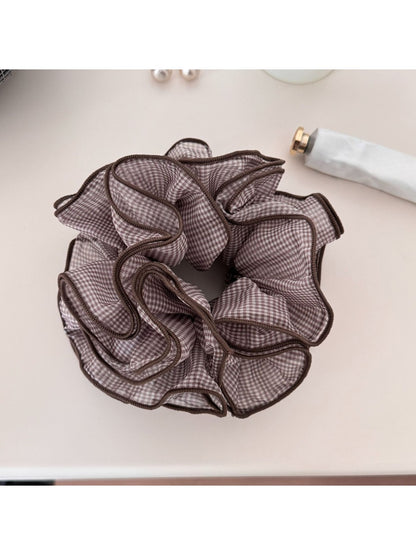 Gifty - Retro Geometric Plaid Polyester Ponytail Scrunchie