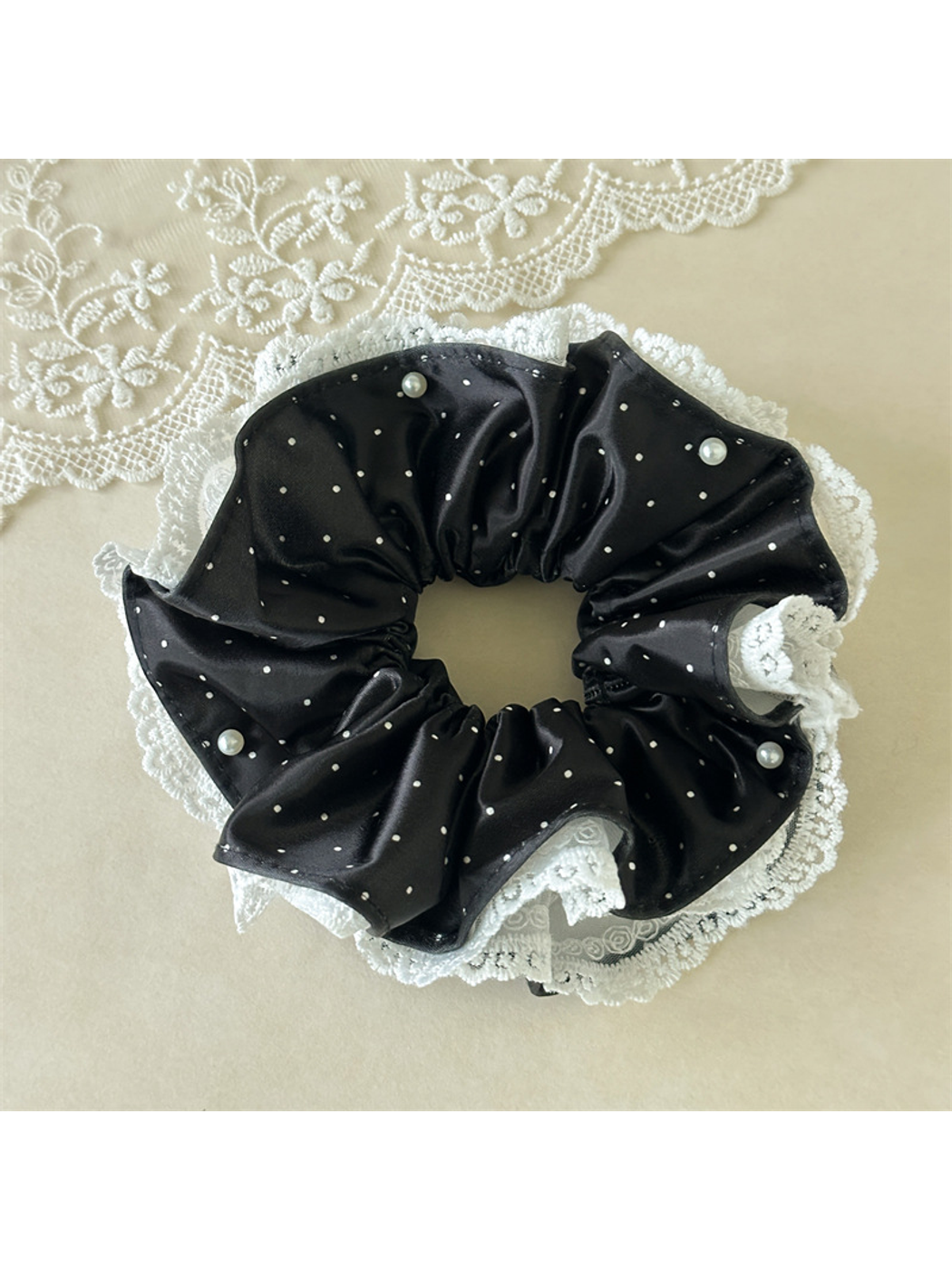Gifty - Double Layer Dotted Lace Trim Scrunchie
