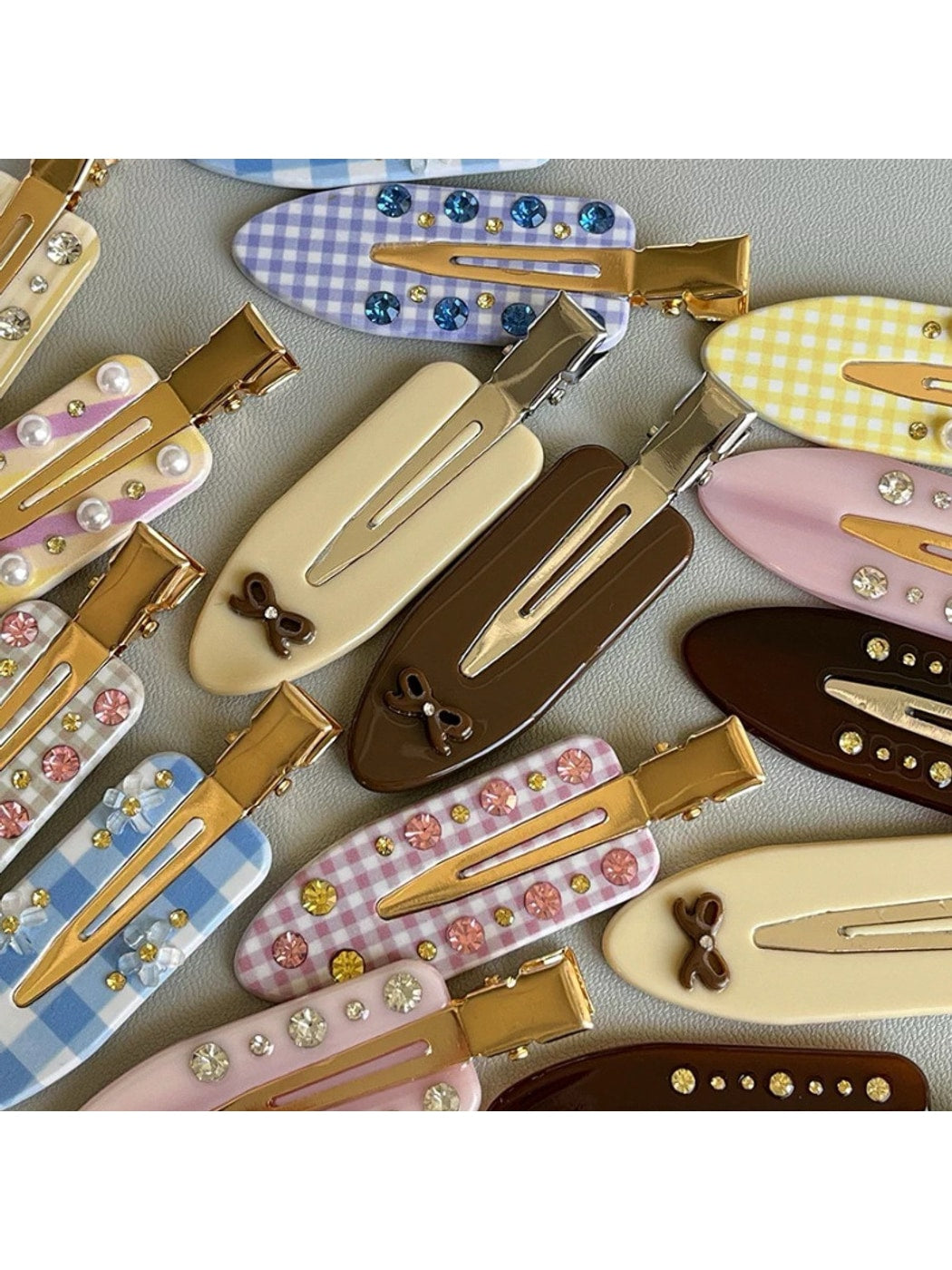 Beau - Bow Checkered Acetate Alloy Hair Clip