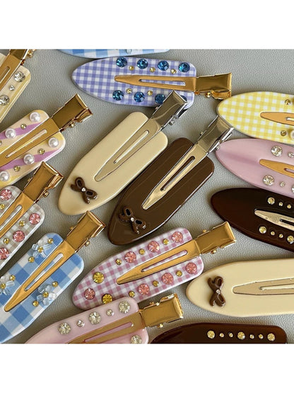 Beau - Bow Checkered Acetate Alloy Hair Clip
