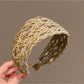 Gifty casual wide edge hollow headband in beige fabric with openwork design