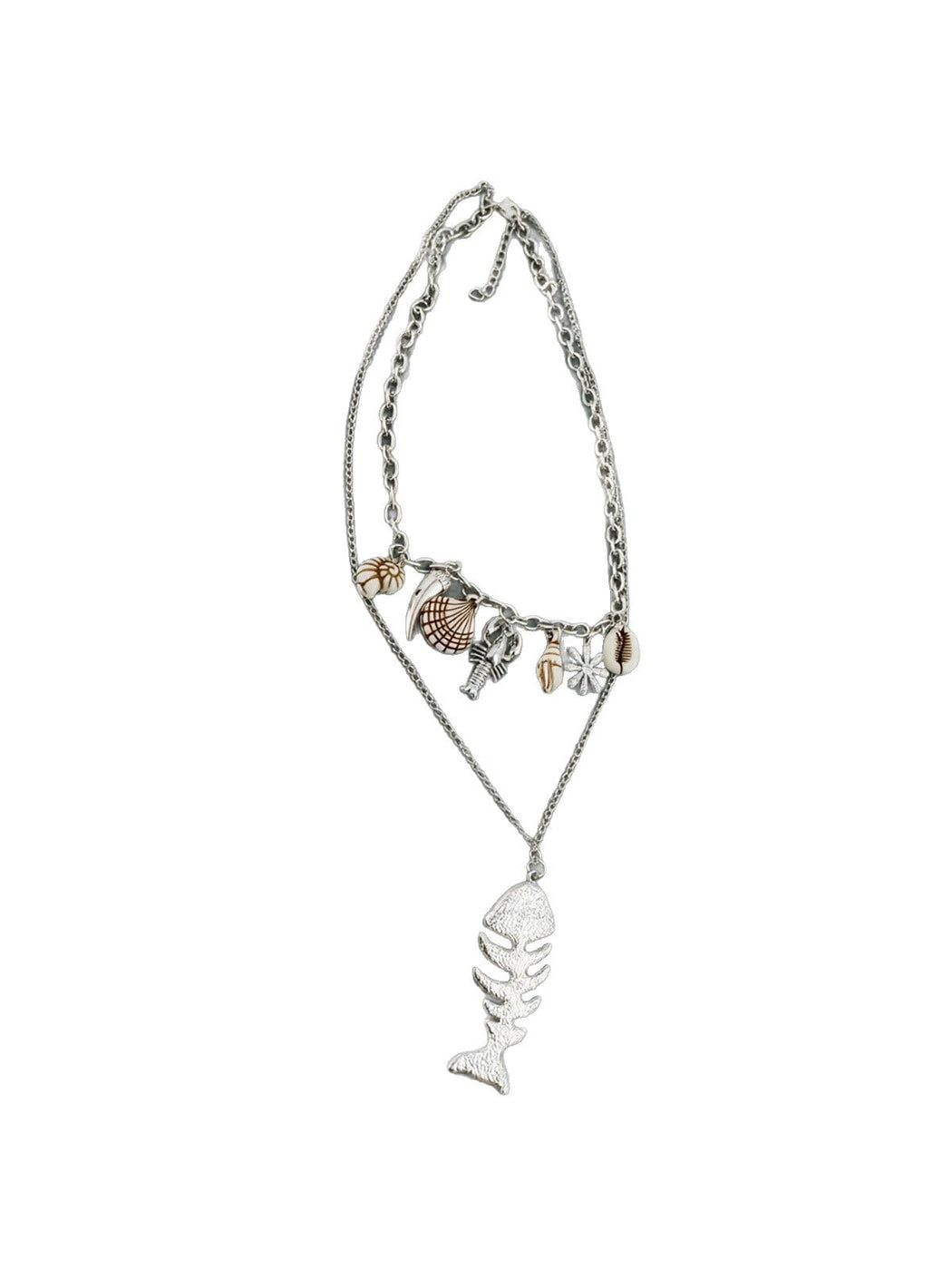 Nozari - Retro Distressed Ocean Charm Layered Necklace