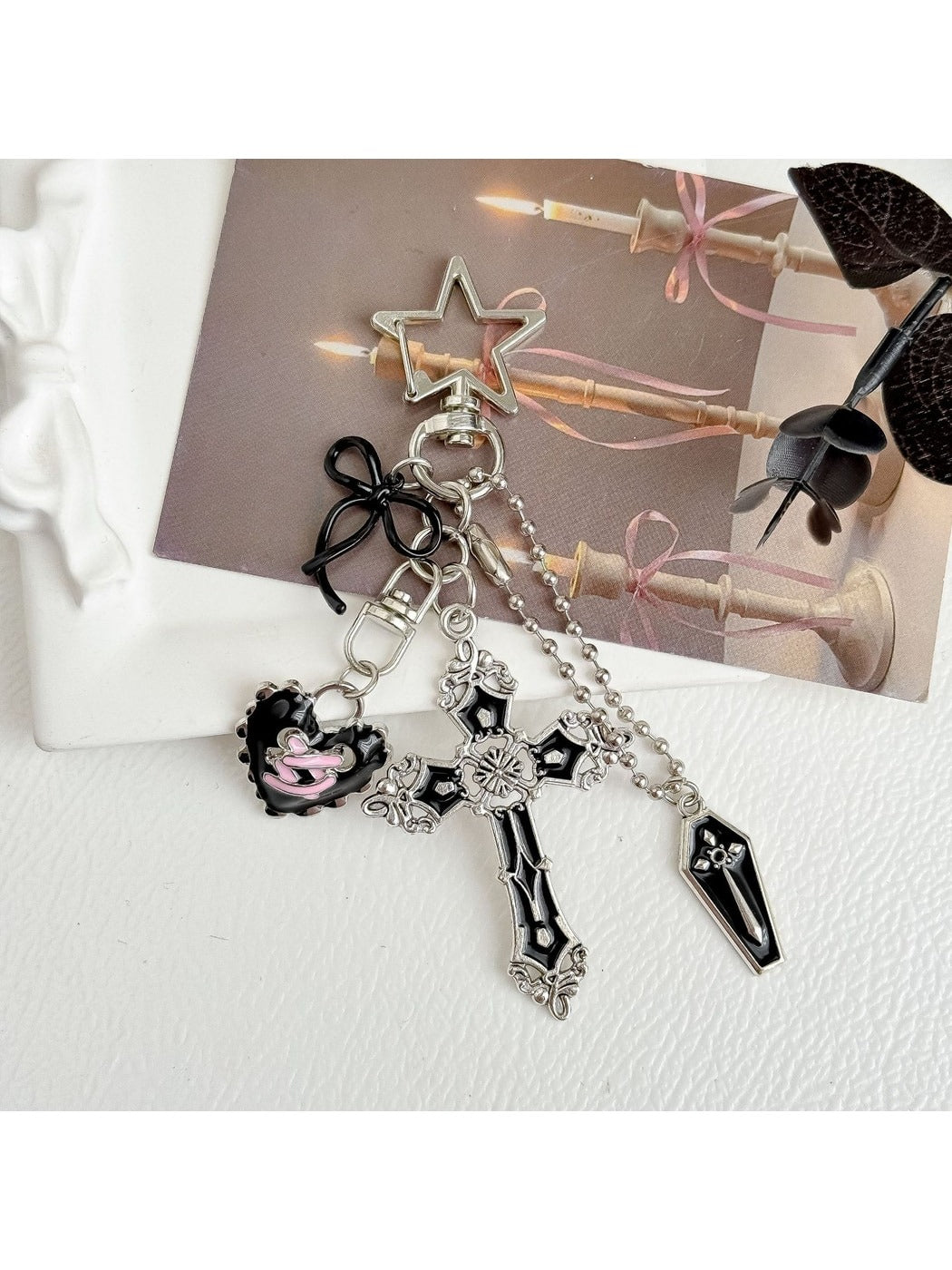 Keypus - Gothic Cross Heart Charm Alloy Bag Pendant Keychain