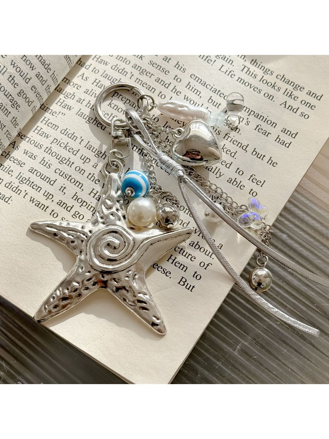 Keypus - Textured Starfish Heart Pendant Bag Charm