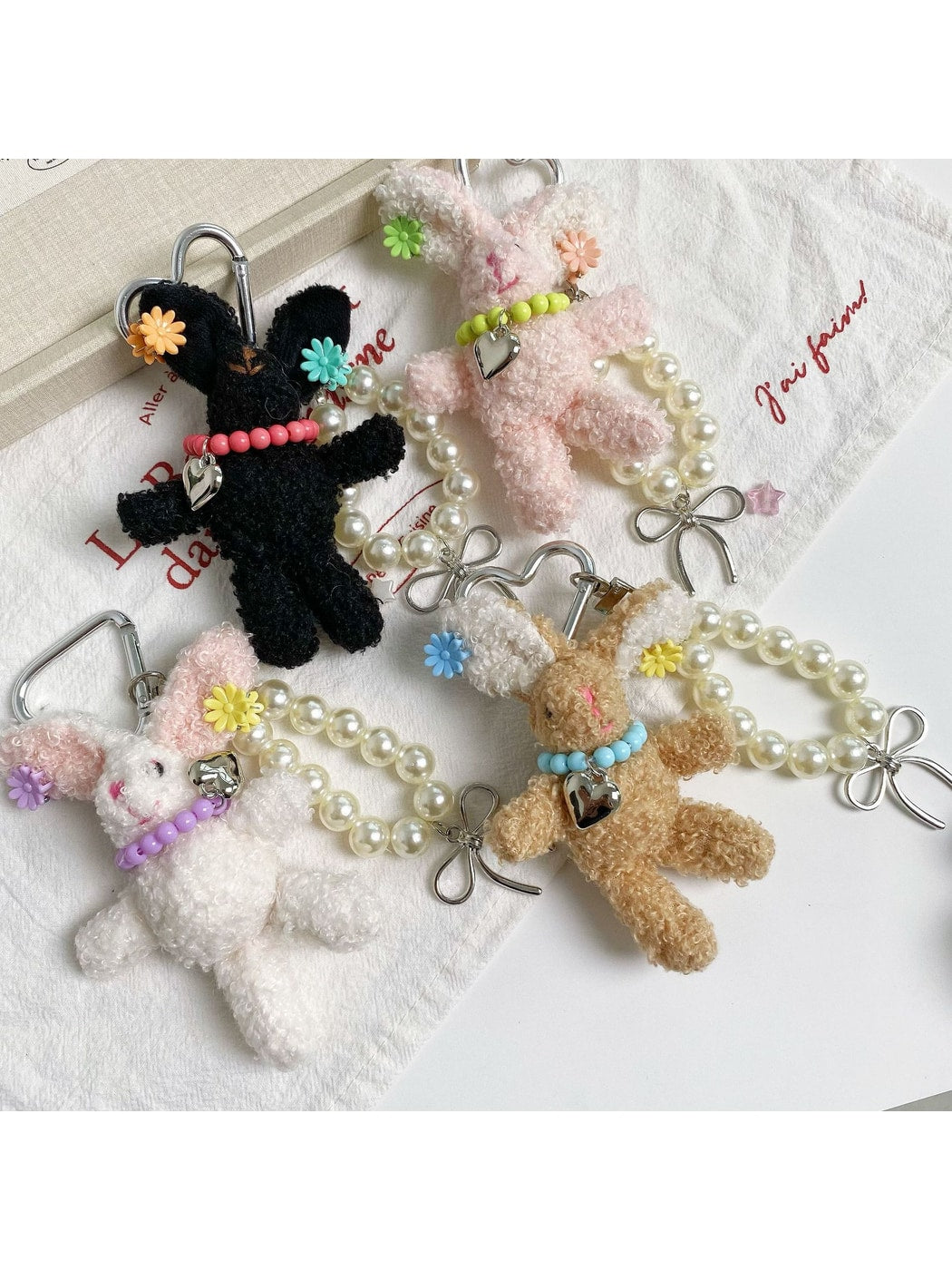 Keypus - Long Ear Plush Rabbit Beaded Bag Charm Keychain