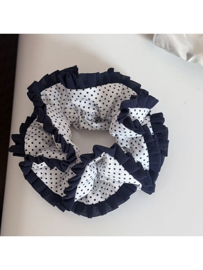 Gifty - Navy Trimmed Polka Dot Ruffled Scrunchie