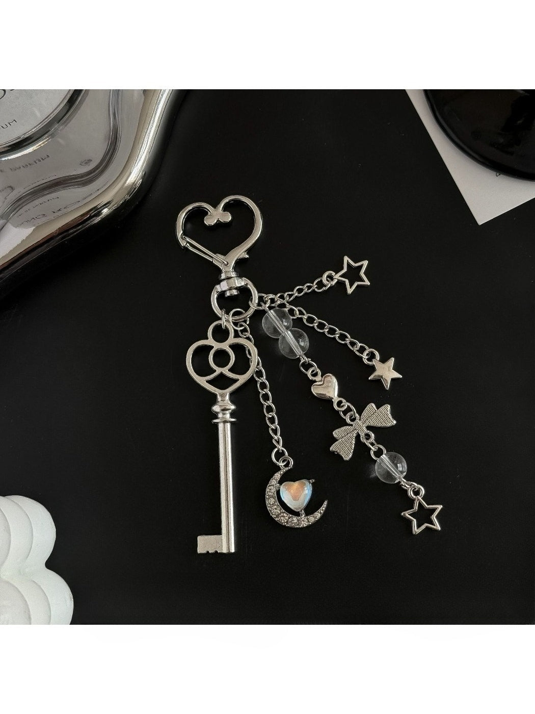 Keypus - Alloy Plastic Heart Key Shape Bag Charm Keychain