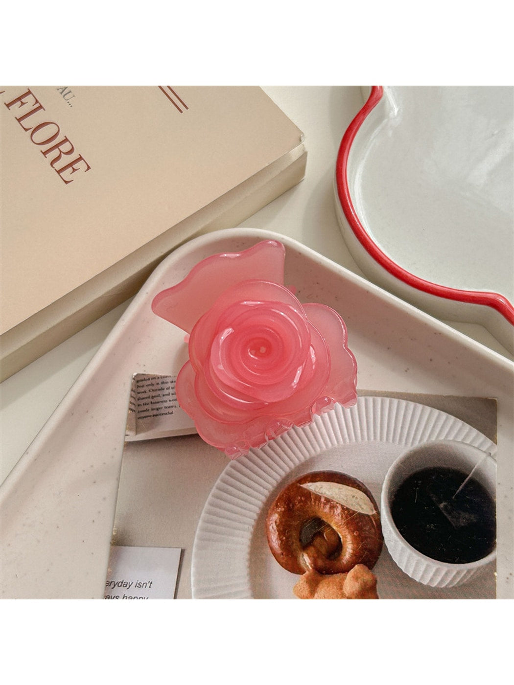 Beau - Glossy Rose Flower Acrylic Alloy Claw Clip