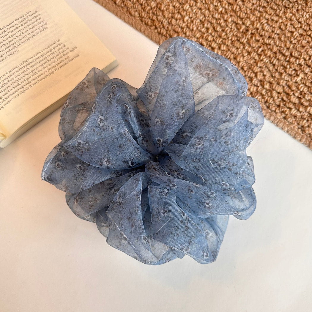 Gifty - Blue Tones Floral Print Polyester Scrunchie