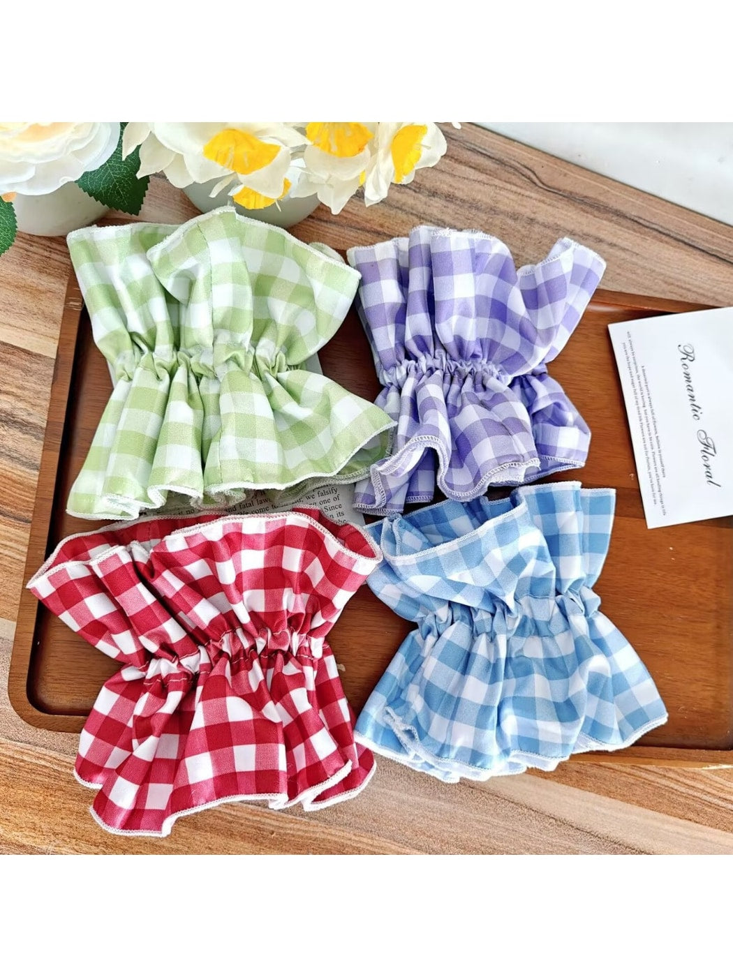 Gifty - Plaid Polyester Fabric Ruffle Edge Scrunchie