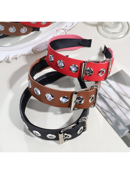 Gifty - Punk Faux Leather Metal Buckle Wide Headband
