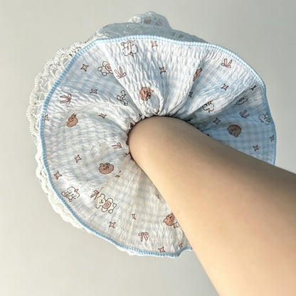 Gifty - Lace Trim Plaid Puppy Print Scrunchie