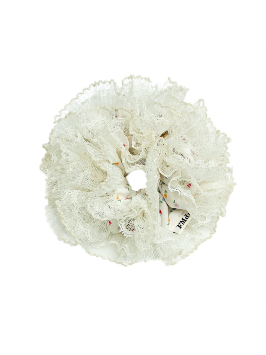 Gifty - Chic Floral Print Ruffled Lace Scrunchie