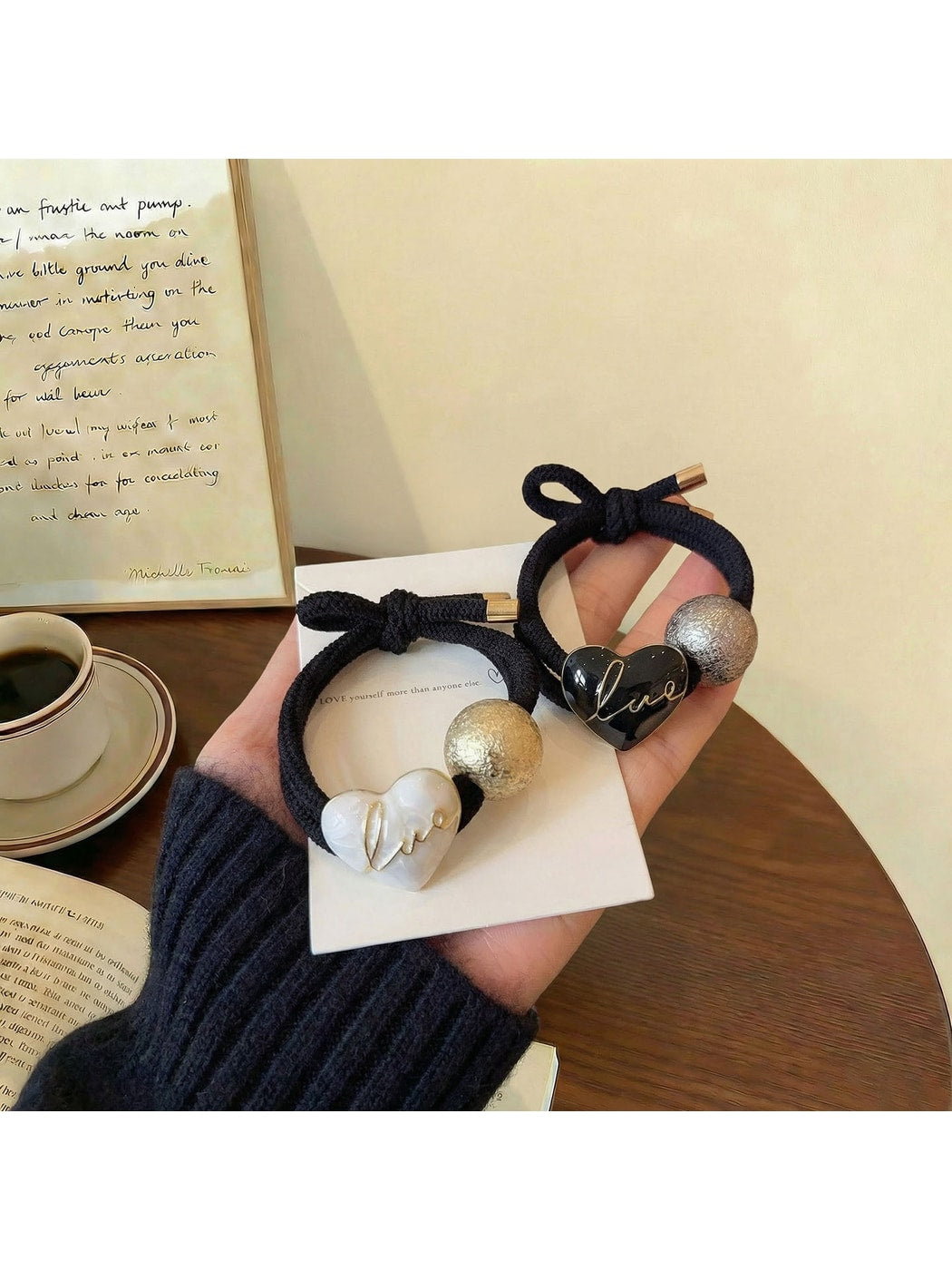 Gifty - Double Strand Heart Letter Decorative Hair Tie