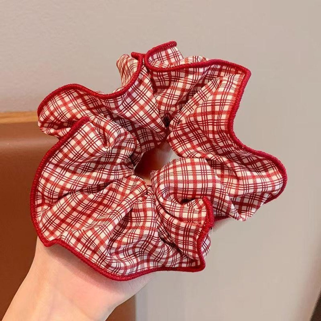 Gifty - Checked Print Detail Polyester Scrunchie