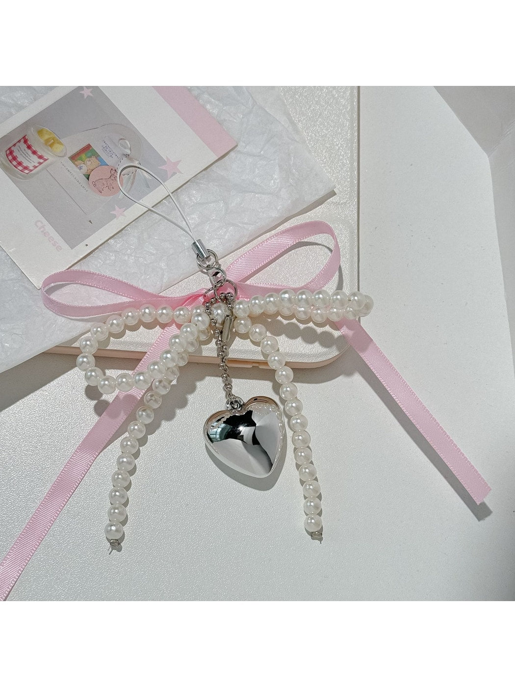 Keypus - Beaded Bow Heart Pendant Bag Charm Keychain