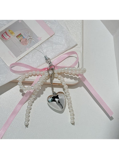 Keypus - Beaded Bow Heart Pendant Bag Charm Keychain