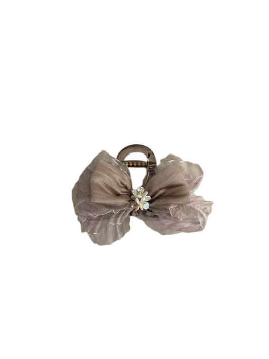 Beau - Mesh Bow Floral Accent Decorative Claw Clip