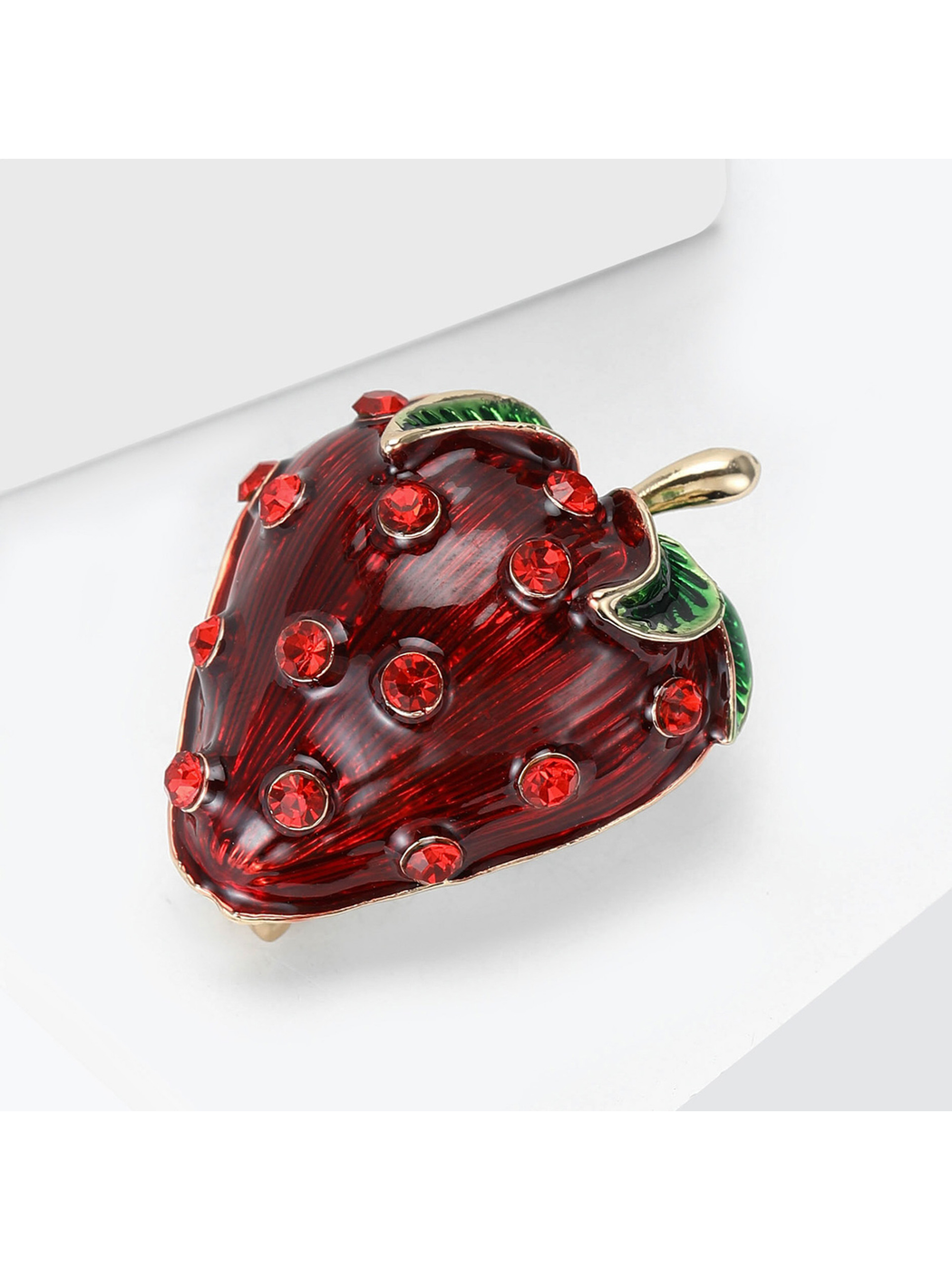 Brovia - Strawberry Rhinestone Accent Alloy Brooch