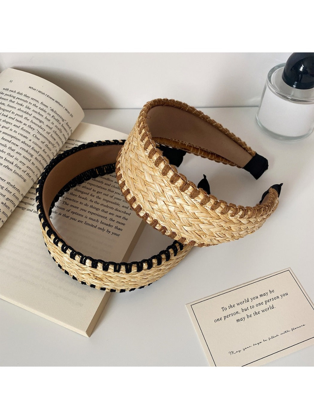 Gifty minimalist bohemian wide headband in beige on white background