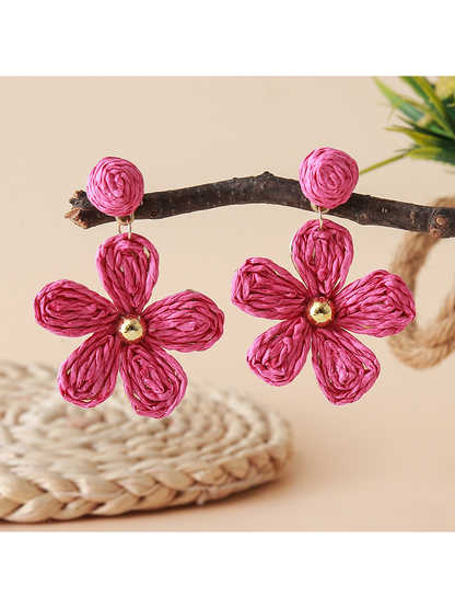 Earedge floral raffia woven vintage drop earrings shown from top angle