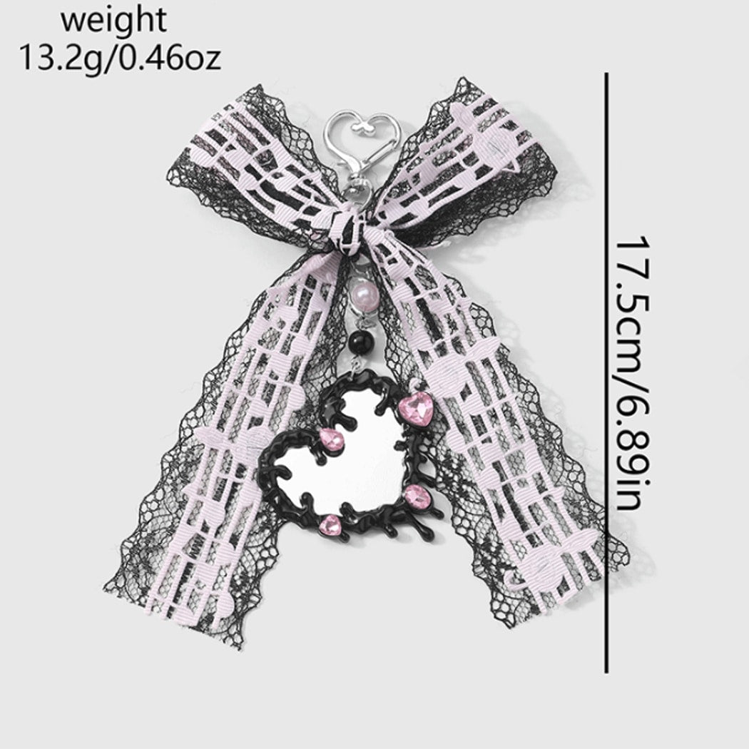Keypus - Y2K Lace Bow Heart Mirror Keychain