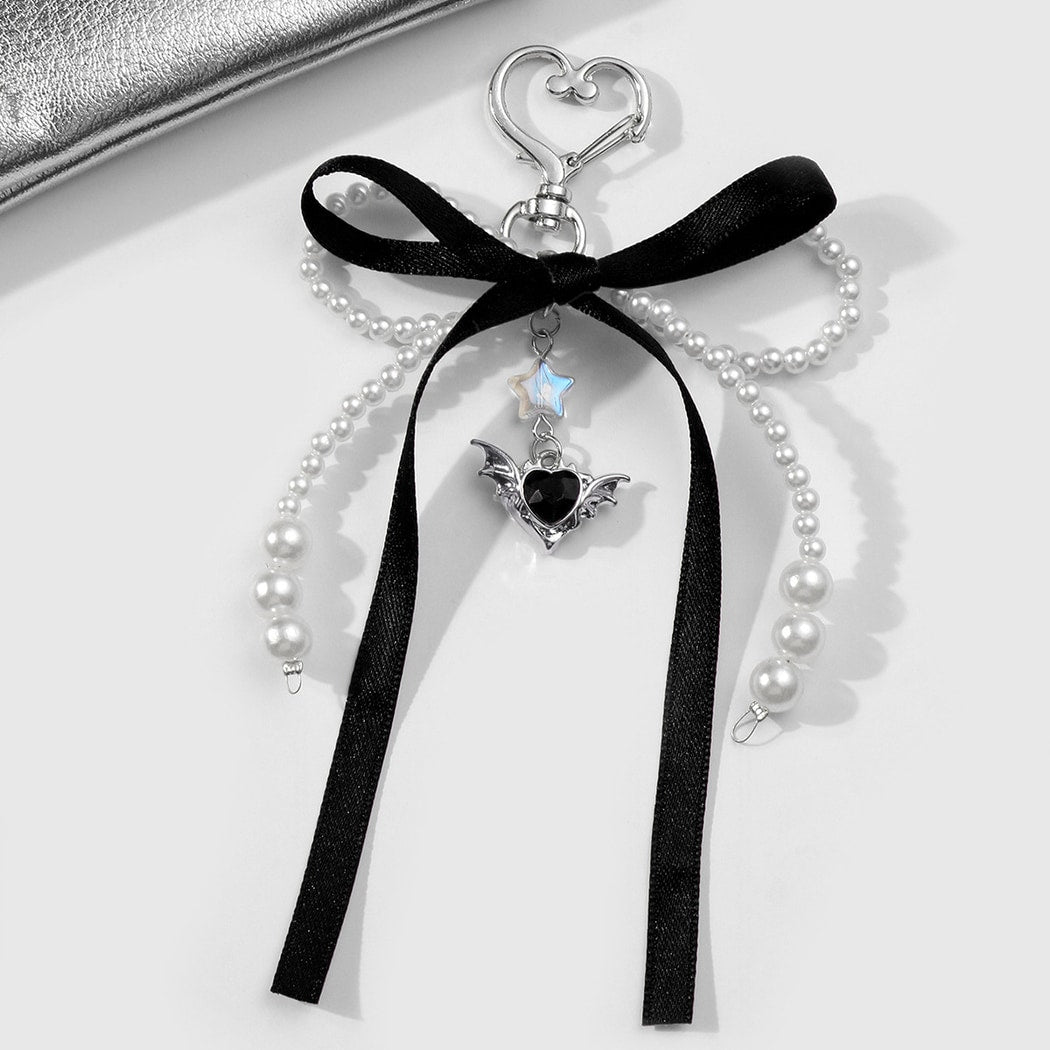 Keypus - Y2K Lace Bow Beaded Heart Keychain