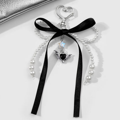 Keypus - Y2K Lace Bow Beaded Heart Keychain