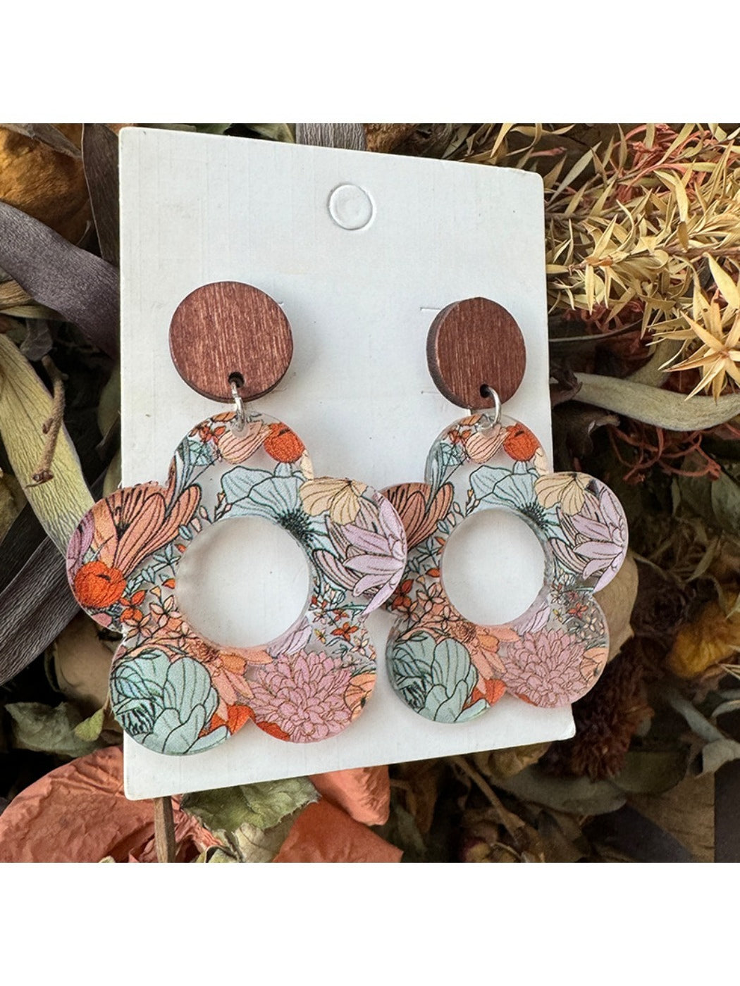 Earedge - Printed Daisy Patchwork Earrings