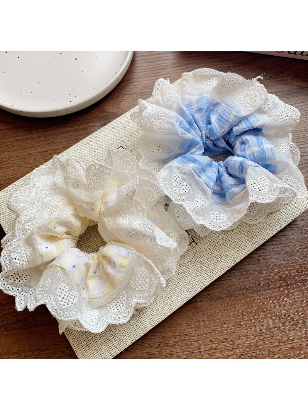 Gifty - Double Layer Plaid Trim Scrunchie