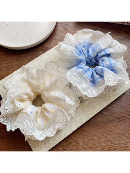 Gifty - Double Layer Plaid Trim Scrunchie