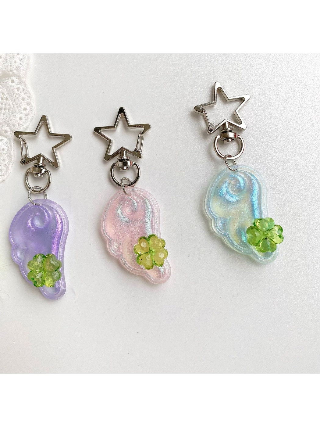 Keypus - Glitter Wing Four Leaf Clover Acrylic Keychain
