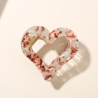 Beau - Acetate Heart Floral Pattern Claw Clip
