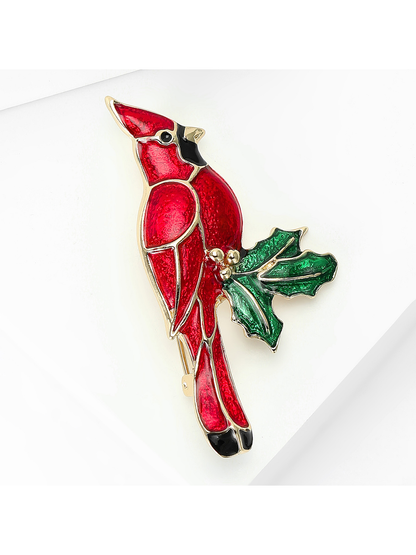 Brovia - Red Bird Branch Accent Alloy Brooch