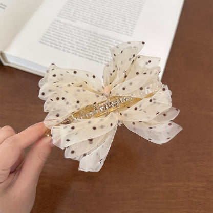 Beau - Beige Mesh Bow Decorative Banana Clip