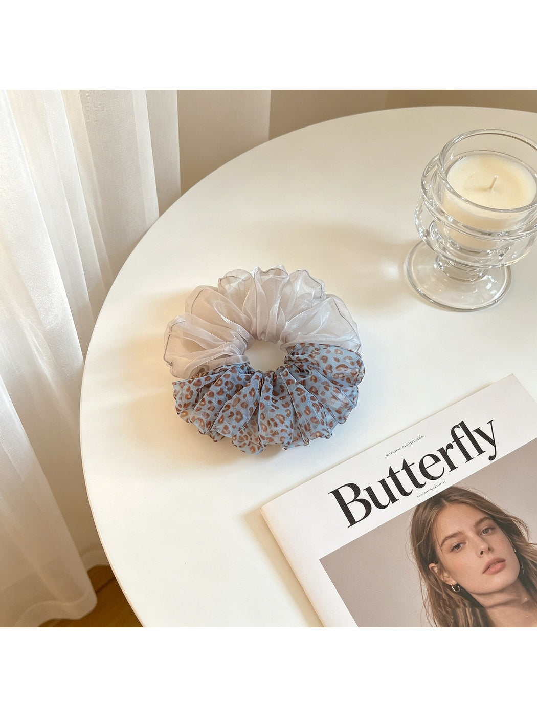 Gifty - Floral Mesh Ribbon Ponytail Flower Hair Tie