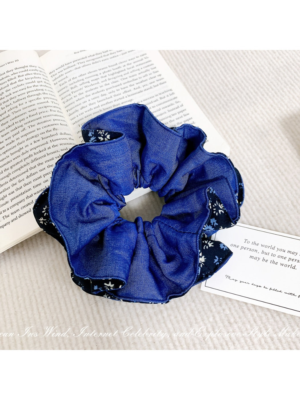 Gifty - Navy Blue Floral Hair Tie