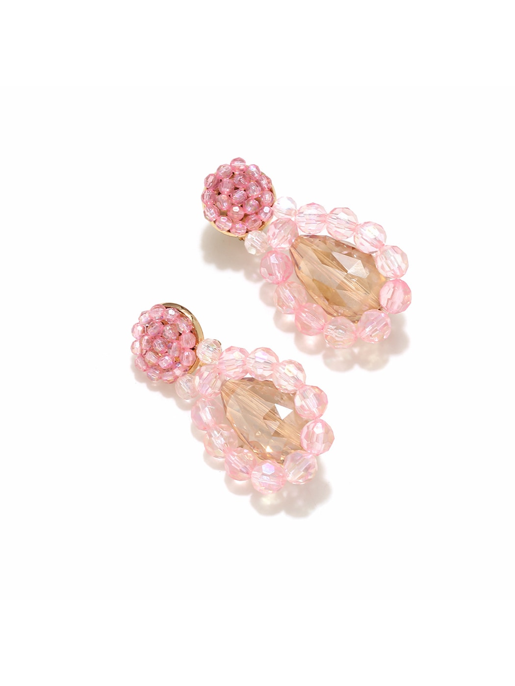 Earedge - Floral Beaded Teardrop Drop Statement Earrings