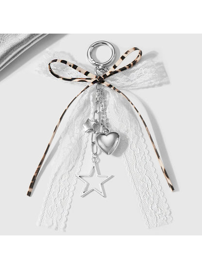 Keypus - Leopard Ribbon Lace Bow Pendant Alloy Keychain