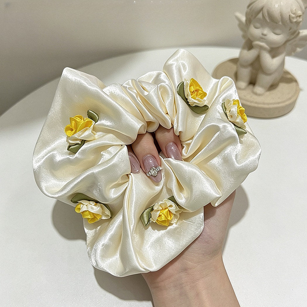 Gifty - Glossy Flower Accent Polyester Scrunchie