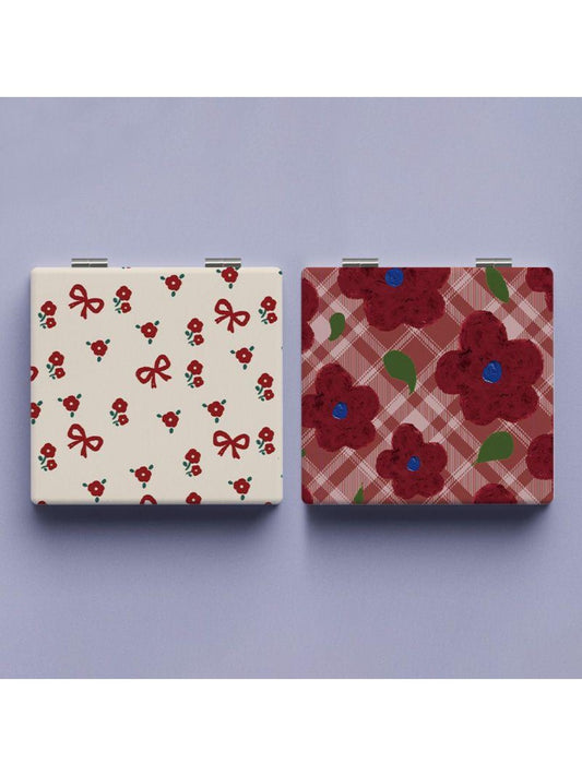 Mirroray - Adorable Red Floral Square Compact Mirror