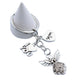 Hand holding the alloy angel shaped keychain with visible keyring