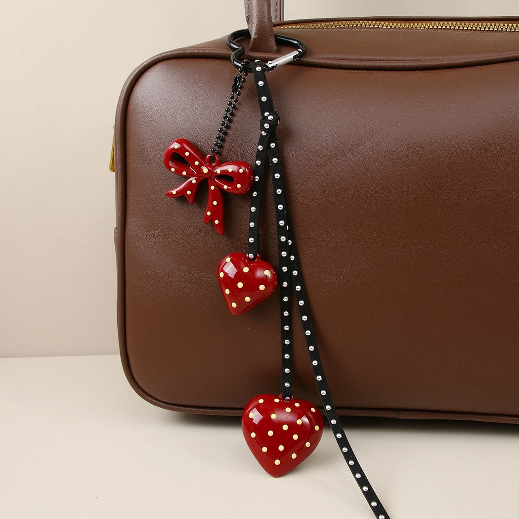 Keypus - Heart Pattern PU Strap Alloy Bag Charm Keychain