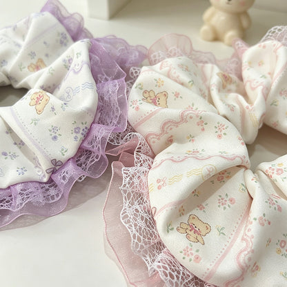 Gifty - Polyester Floral Ruffle Trim Scrunchie
