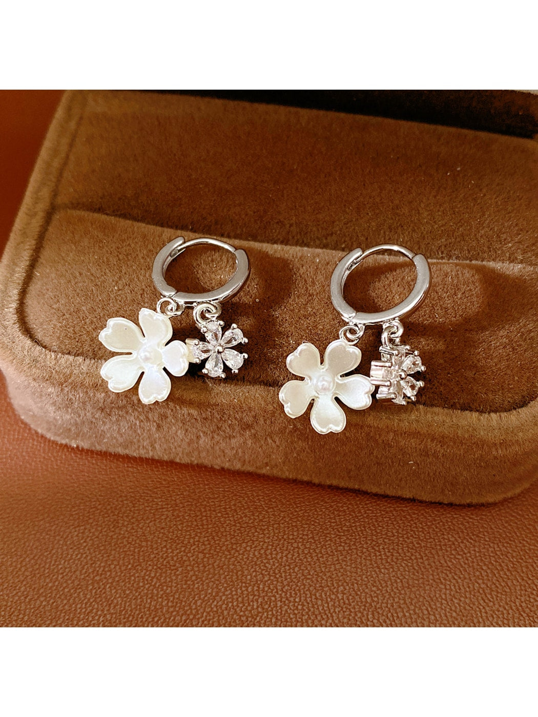 Earedge - Floral Round Accent Synthetic Zircon Earrings