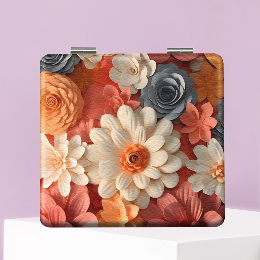 Mirroray - Textured Floral Print Folding Makeup Mirror