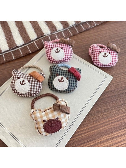 Gifty - Adorable Plaid Bear Hair Tie Set