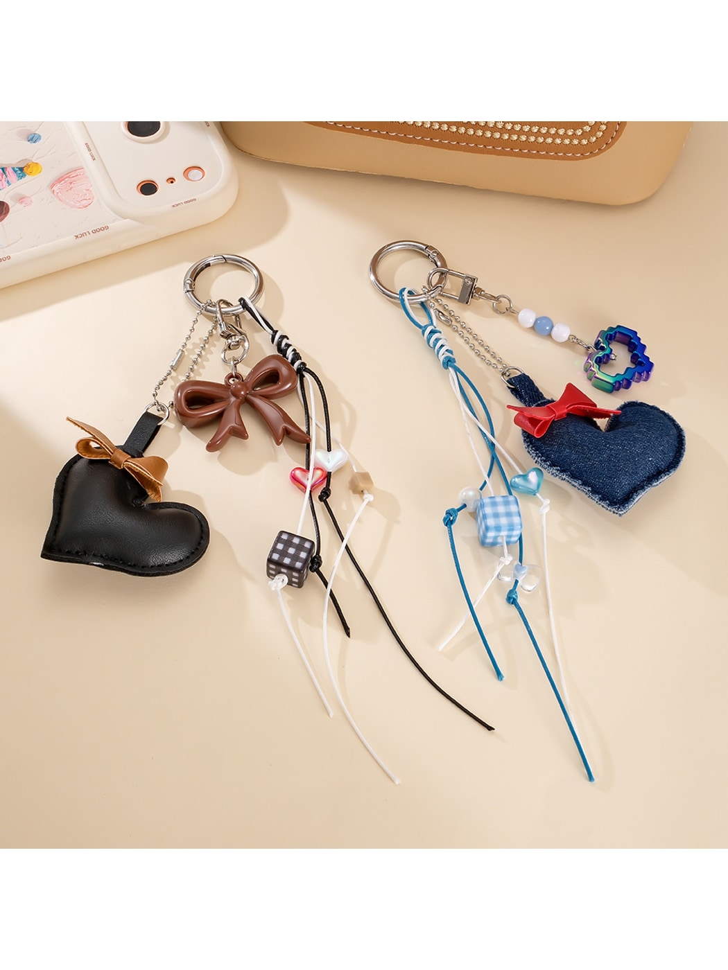 Keypus - Faux Leather Heart Bow Purse Charm Keychain