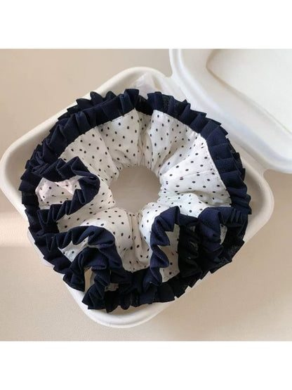 Gifty - Navy Trimmed Polka Dot Ruffled Scrunchie
