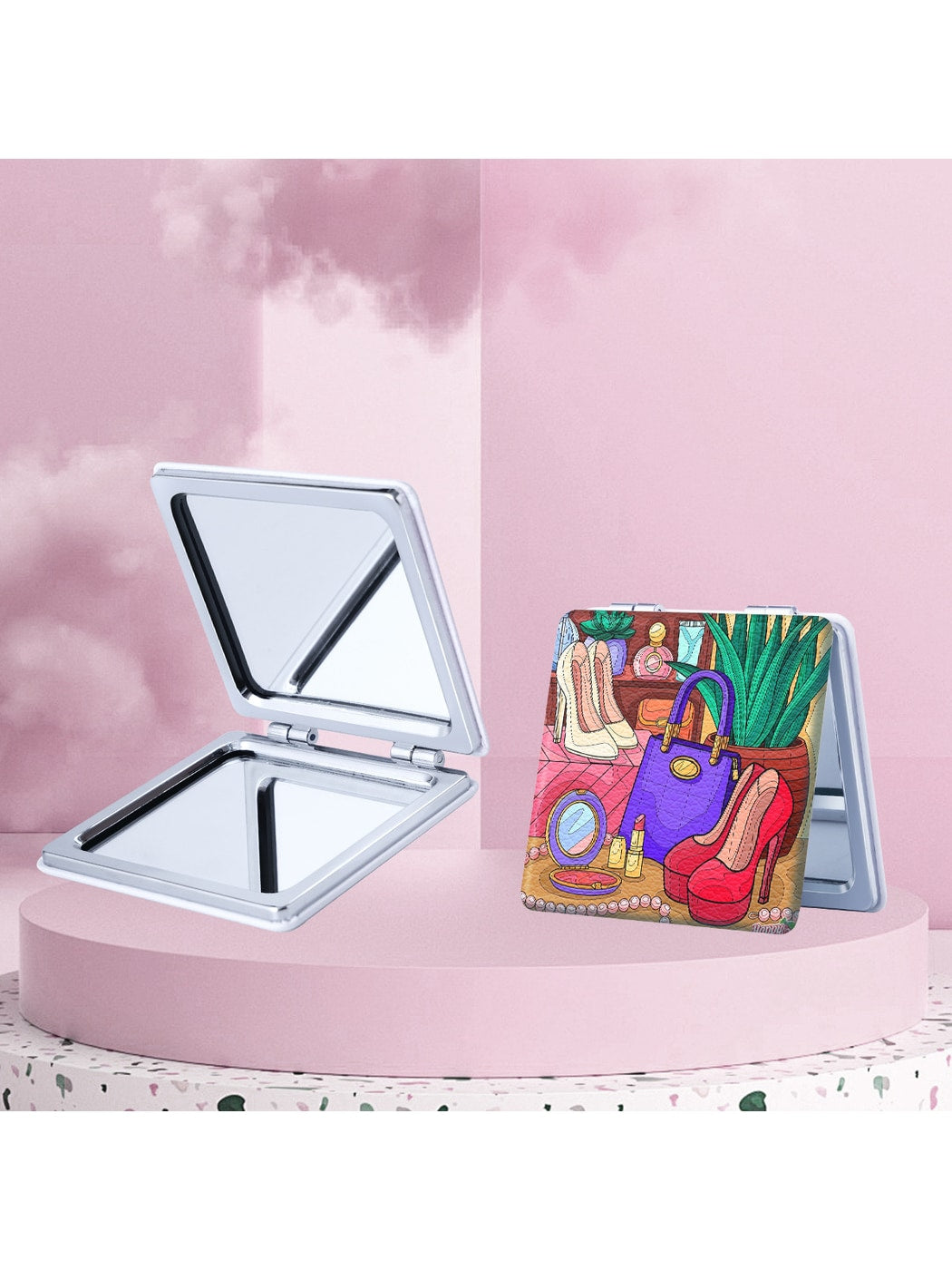 Mirroray - Cartoon Style High Heel Printed Foldable Mirror